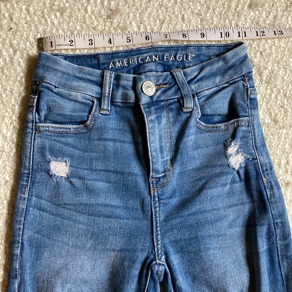 🦅 AMERICAN EAGLE SIZE 000 NEXT LEVEL STRETCH CURVY HI-RISE DISTRESSED JEGGINGS - Picture 9 of 15